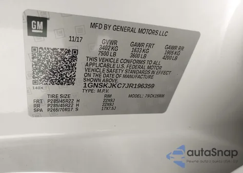 2018 Chevrolet Suburban Premier from USA, damaged, VIN 1GNSKJKC7JR196359